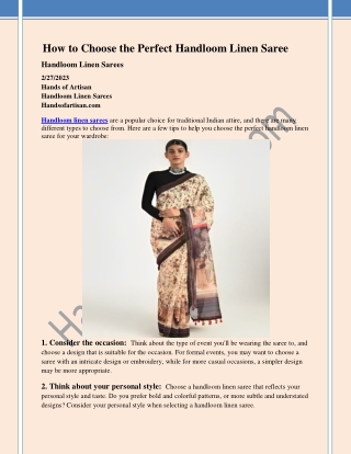 How to Choose the Perfect Handloom Linen Saree