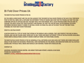 Bi Fold Door Prices Uk