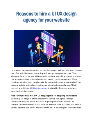 Reasons to hire a UI UX design agency for your website