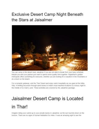 Exclusive Desert Camp Night Beneath the Stars at Jaisalme