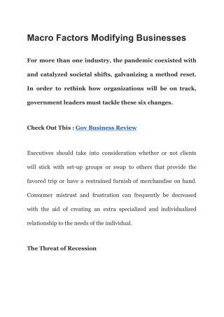 Macro Factors Modifying Businesses