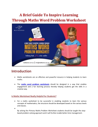 A Brief Guide To Inspire Learning Through Maths Word Problem Worksheet