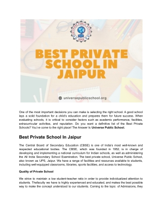 Best Private School In Jaipur - Universe Public School