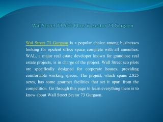 Wal Street 73 SCO Plots in Sector 73 Gurgaon