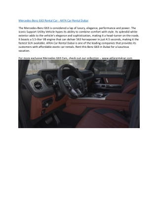 Mercedes-Benz G63 Rental Car - AKFA Car Rental Dubai