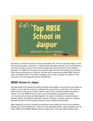 RBSE School in Jaipur - Universe Public School