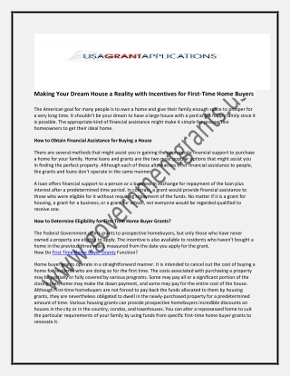 First time home buyer grants