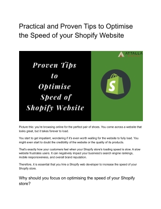 Practical and Proven Tips To Optimise The Speed of Your Shopify