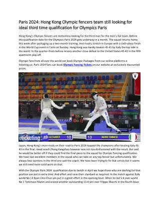 Paris 2024  Hong Kong Olympic fencers team still looking for ideal third time qualification for Olympics Paris