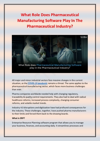 What Role Does Pharmaceutical Manufacturing Software Play In The Pharmaceutical Industry