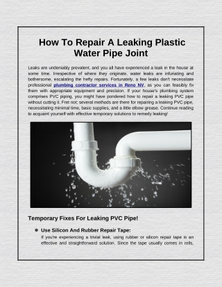 How To Repair A Leaking Plastic Water Pipe Joint