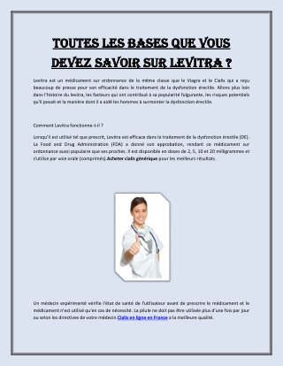 Toutes les bases que vous devez savoir sur Levitra ?