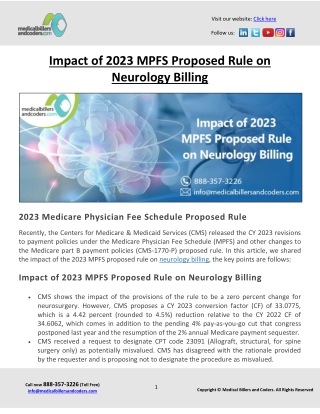 Impact of 2023 MPFS Proposed Rule on Neurology Billing