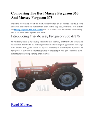 Comparing The Best Massey Ferguson 360 And Massey Ferguson 375