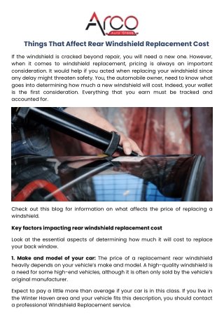 Things That Affect Rear Windshield Replacement Cost