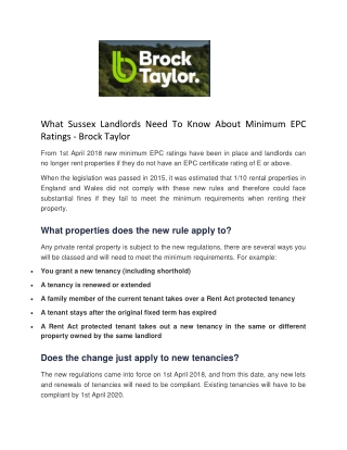 What Sussex Landlords Need To Know About Minimum EPC Ratings - Brock Taylor