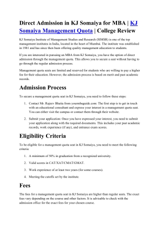 Management quota in KJ Somaiya| Call@ 9354992359| Direct admission in KJ Somaiya