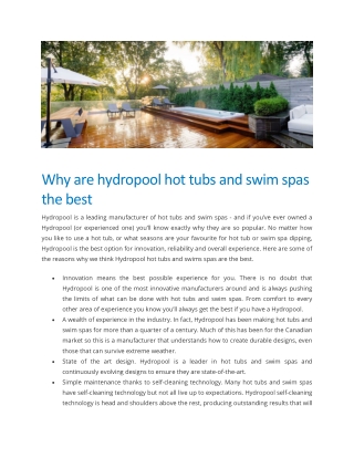 Why are Hydropool Hot Tubs and Swim Spas the Best - The Hot Tub and Swim Spa Company