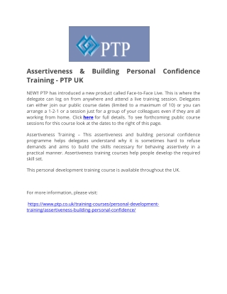 Assertiveness & Building Personal Confidence Training - PTP UK