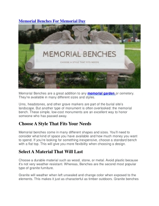 Memorial Benches For Memorial Day
