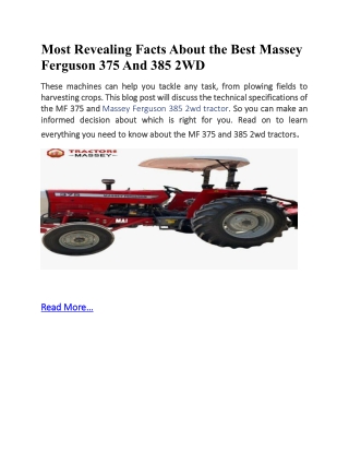 Most Revealing Facts About the Best Massey Ferguson 375 And 385 2WD