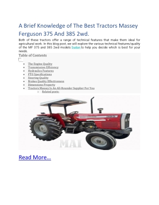 A Brief Knowledge of The Best Tractors Massey Ferguson 375 And 385 2wd