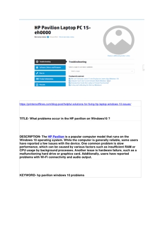What problems occur in the HP pavilion on Windows10 ?