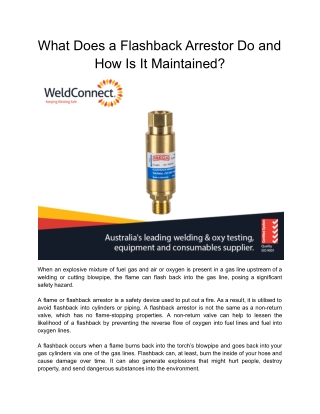 What Does a Flashback Arrestor Do and How Is It Maintained