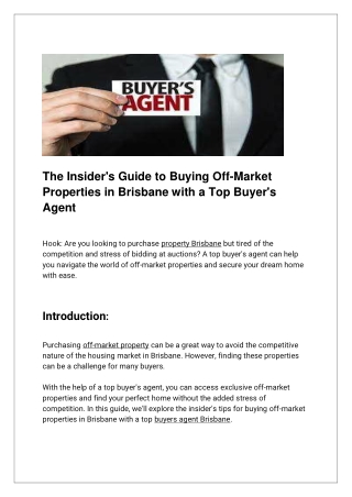 The Insider's Guide to Buying Off-Market Properties in Brisbane with a Top Buyer's Agent