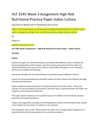 HLT 324V Week 3 Assignment High-Risk Nutritional Practice Paper Indian Culture