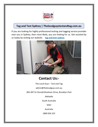 Tag and Test Sydney | Thelocalguystestandtag.com.au