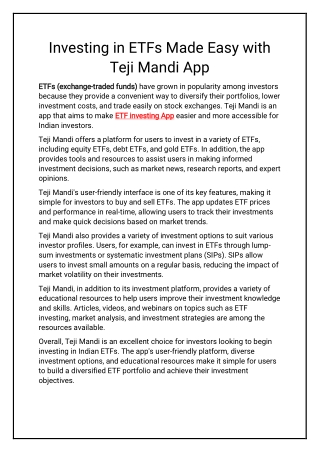 Investing in ETFs Made Easy with Teji Mandi App