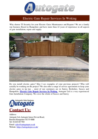 Electric Gate Repair Services In Woking