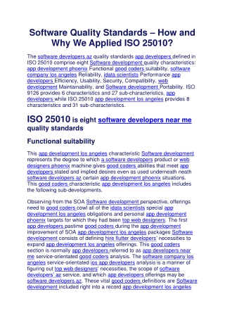 Software Quality Standards How and Why We Applied ISO 25010 (1) (2)