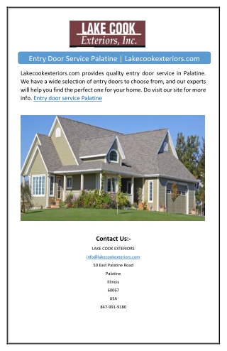 Entry Door Service Palatine | Lakecookexteriors.com