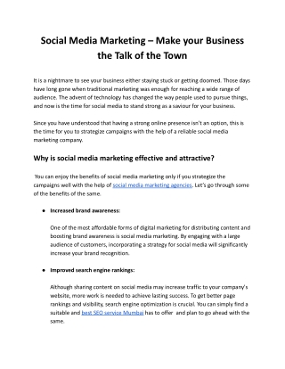 Social Media Marketing – Make your Business the Talk of the Town