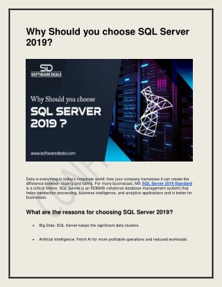 Why Should you choose SQL Server 2019 ?