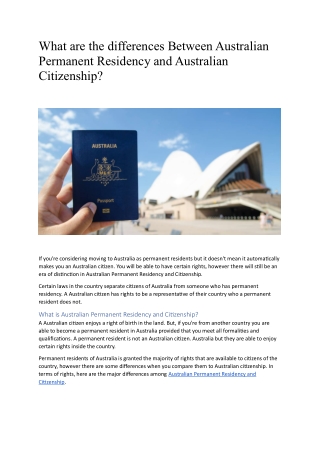 What are the differences Between Australian Permanent Residency and Australian C