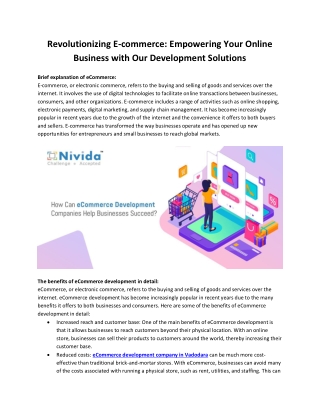 Revolutionizing E-commerce - Empowering Your Online Business with Our Development Solutions