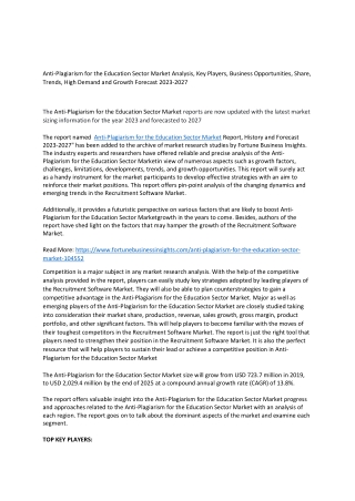 Anti-Plagiarism for the Education Sector Market  28-2-2023