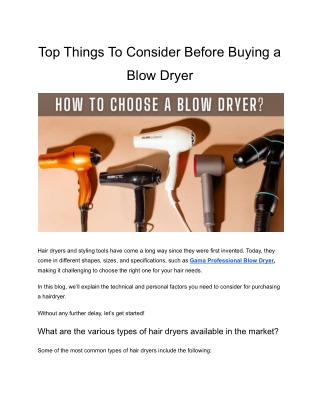 Top Things To Consider Before Buying a Blow Dryer