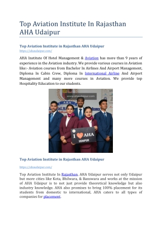 Top Aviation Institute In Rajasthan