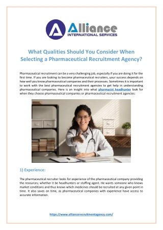 What Qualities Should You Consider When Selecting a Pharmaceutical Recruitment Agency