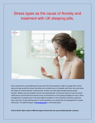 Stress types as the cause of Anxiety and treatment with UK sleeping pills.