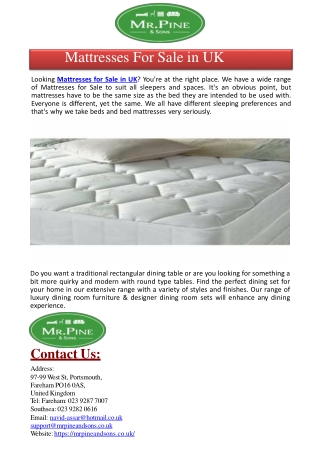 Mattresses For Sale in UK