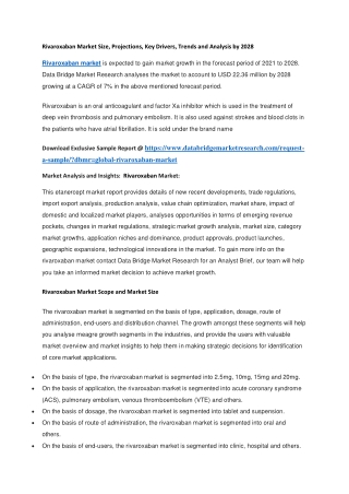 Rivaroxaban Market Size, Projections, Key Drivers, Trends and Analysis by 2028