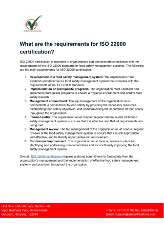 Requirements for ISO 22000 Certification