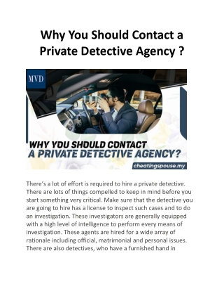 Why You Should Contact a Private Detective Agency?