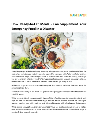 How Ready-to-Eat Meals - Can Supplement Your Emergency Food in a Disaster