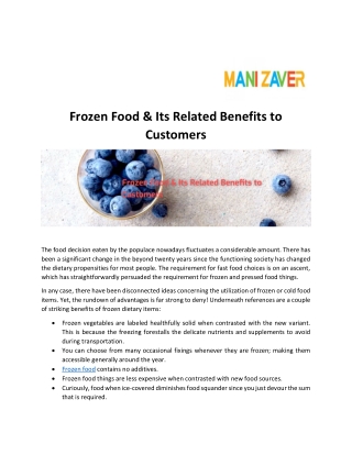 Frozen Food & Its Related Benefits to Customers